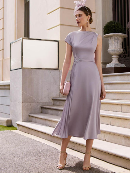 Couture Club 1G2P4 Mauve Floral Pleat Dress