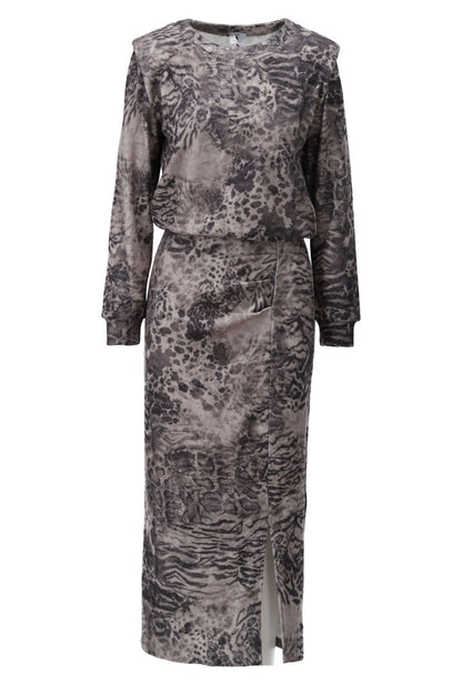 K Design D252 Soft Touch Grey Animal Maxi Dress