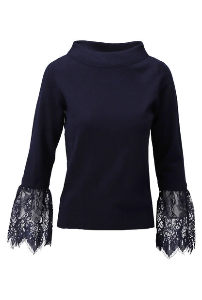 K Design D840L Navy Lace Trim Top
