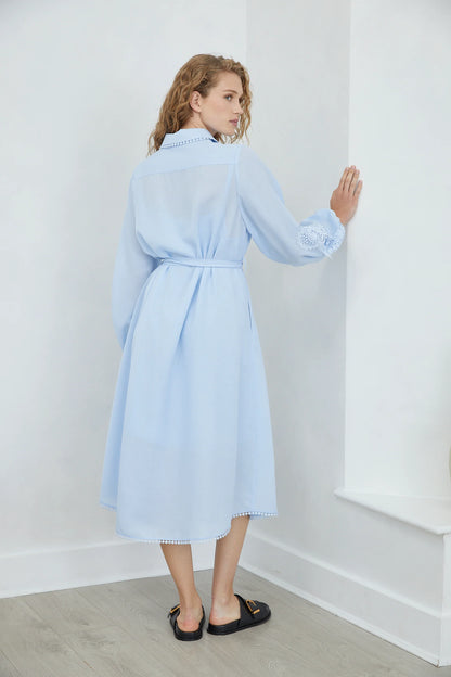 Jovonna Gaby Blue Dress with Lace Appliques