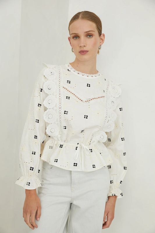 Jovonna London Roselva White Peplum Top