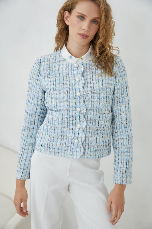 Jovonna Tessara Blue Jacket Scallop Edge