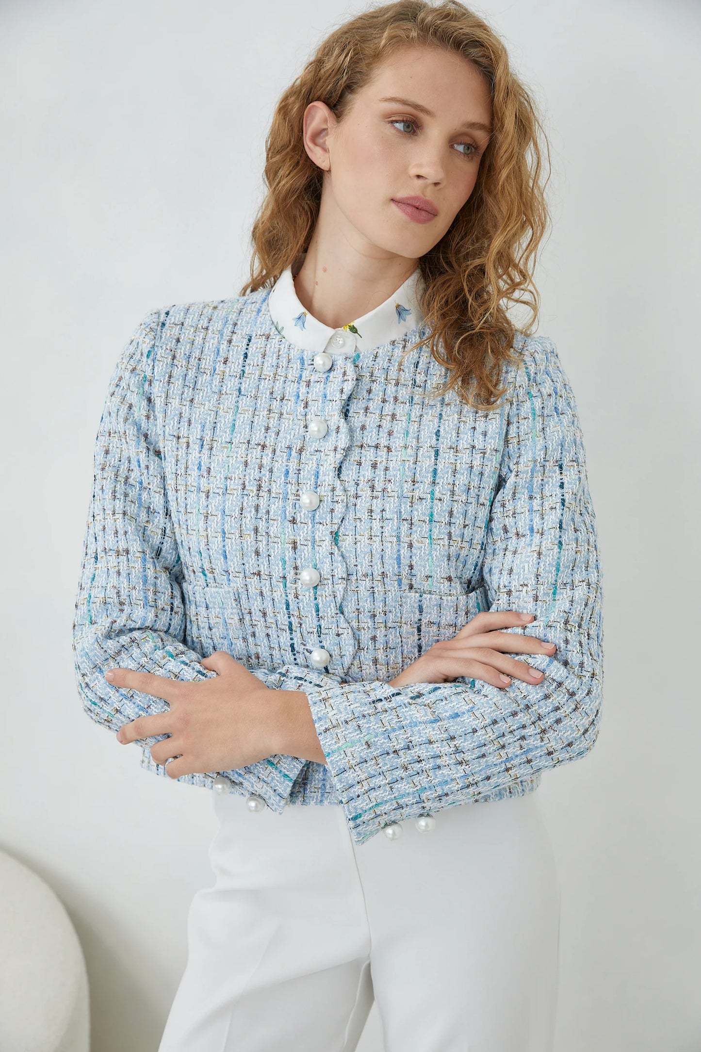 Jovonna Tessara Blue Jacket Scallop Edge