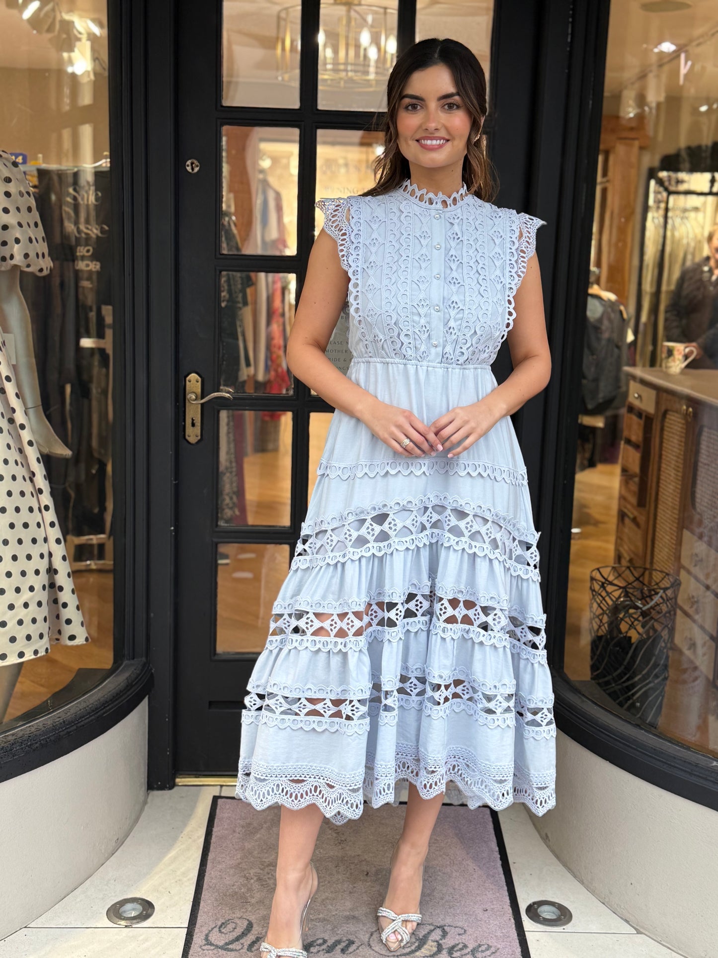 Jovonna Blue Lace Irida Midi Dress