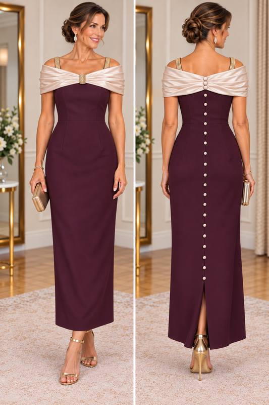 Anoola D485 Plum and Champagne Dress
