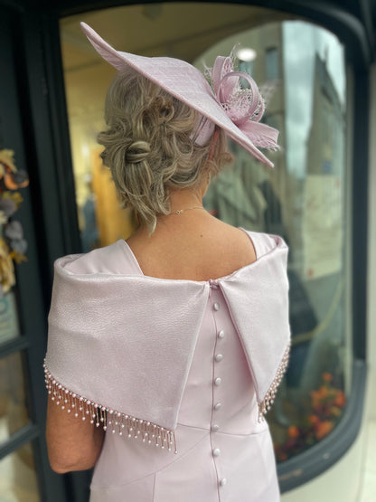 Anoola D437 Pink Drop Pearl Neckline Dress