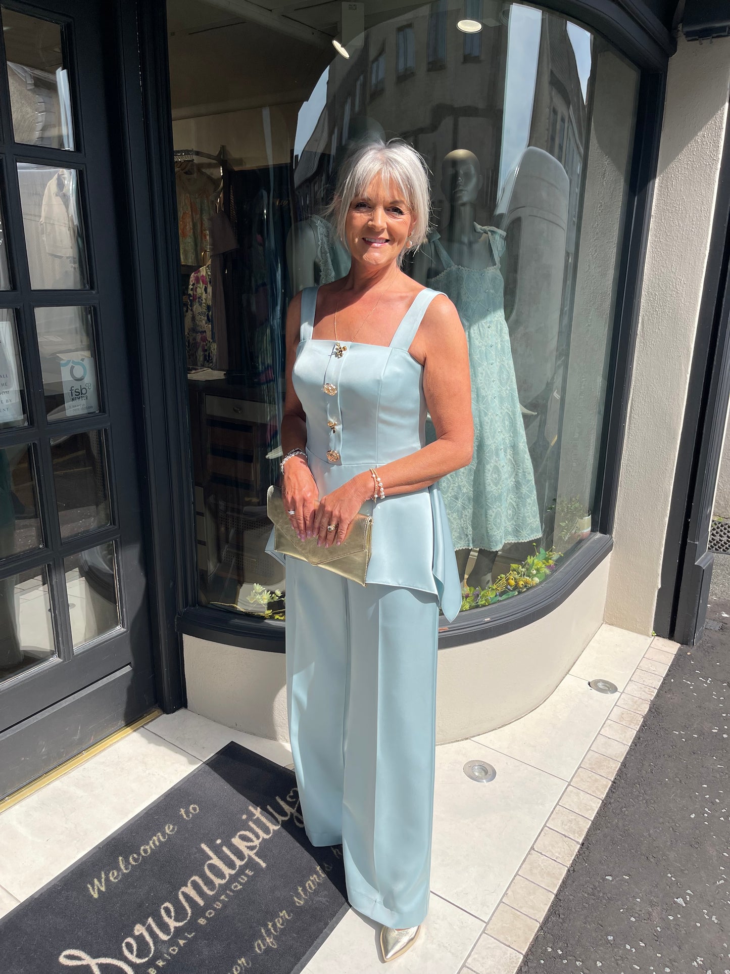 Badoo Mint Top and Trouser 2 Piece Gold Button Detail