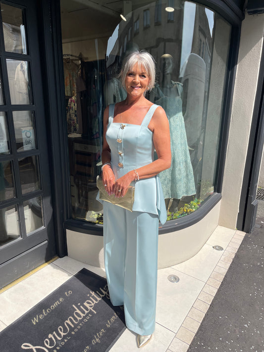 Badoo Mint Top and Trouser 2 Piece Gold Button Detail