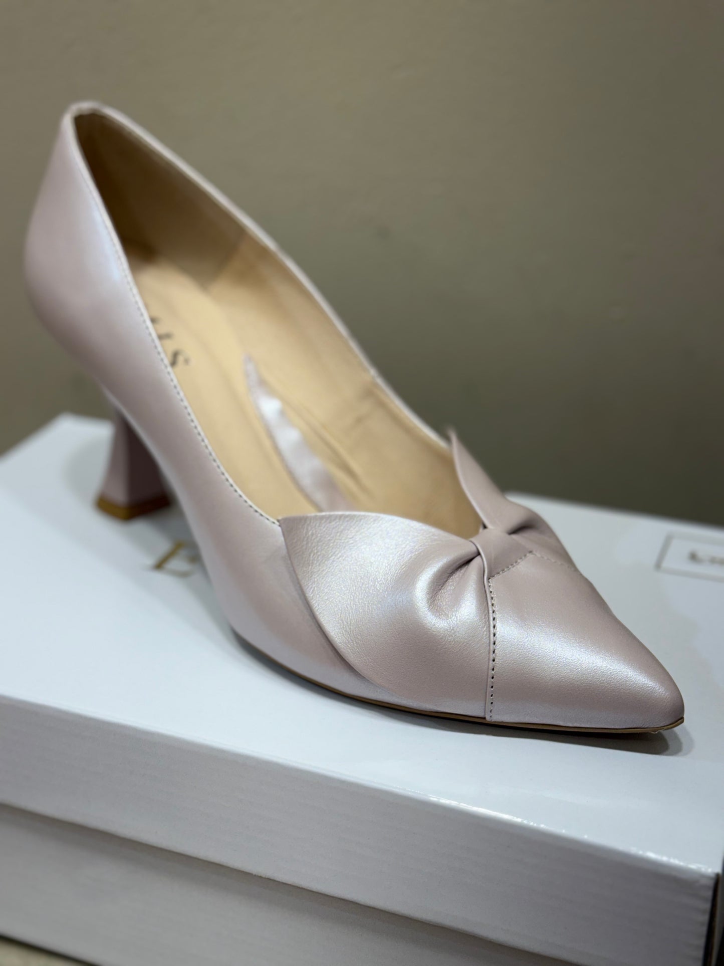 Emis Pink Nude Low Heel Front Bow Shoe