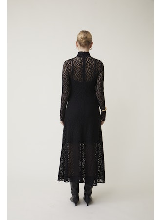 Suncoo Black Lace Midi Dress with Long Sleeve H24C03288 Robe Ciara