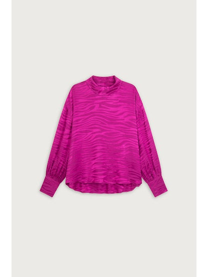 Suncoo Silk Blouse Fushia High Neck Long Sleeve H24C07301