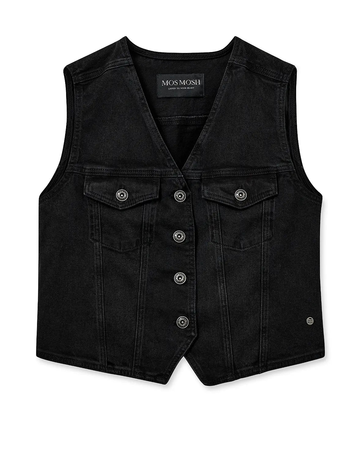 Mos Mosh Black Waistcoat Denim Vest 165650