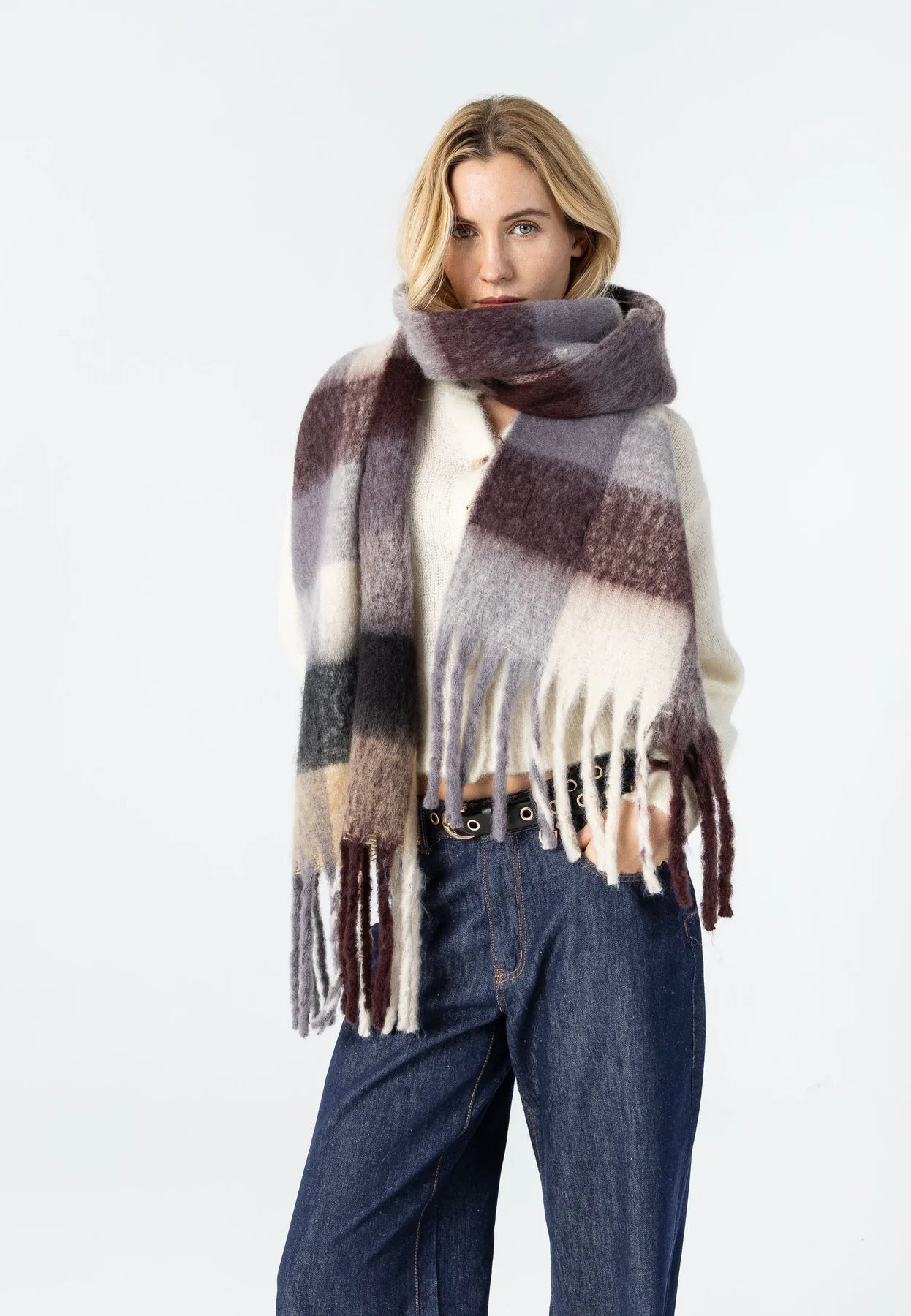 Coster 264-9037H Grey/Brown Check Scarf