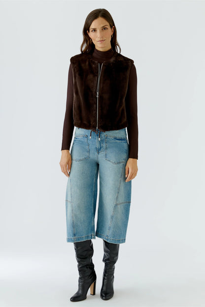 Oui 0100019 Chocolate Faux Fur Vest