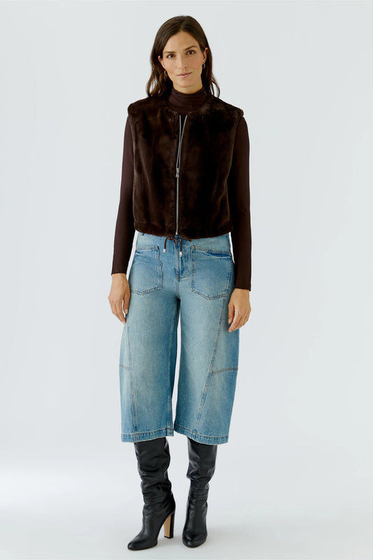 Oui 0100019 Chocolate Faux Fur Vest