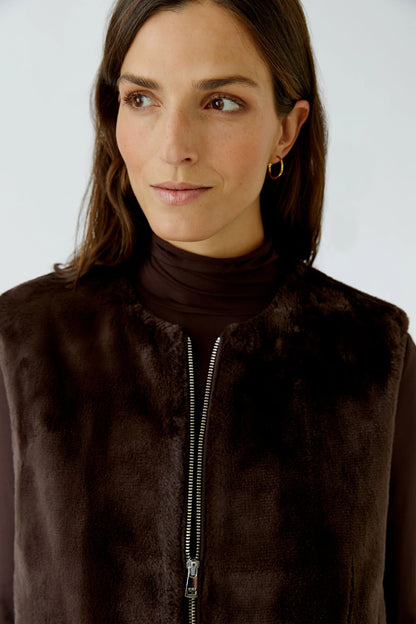 Oui 0100019 Chocolate Faux Fur Vest