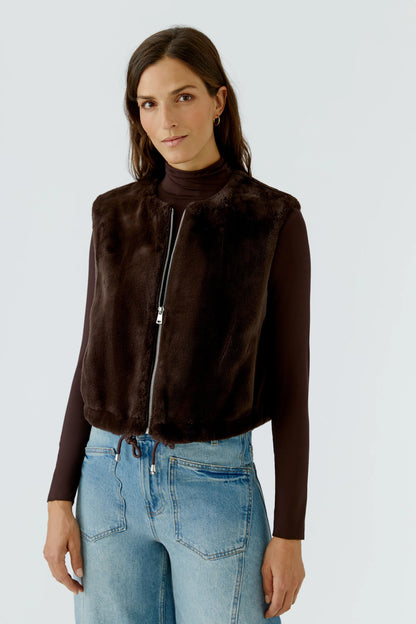 Oui 0100019 Chocolate Faux Fur Vest