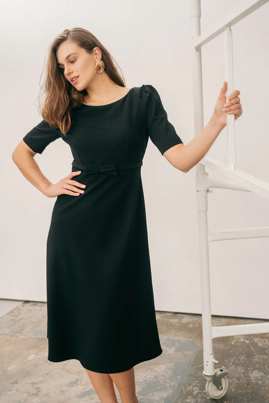 Caroline Kilkenny Pearl Midi Black Dress