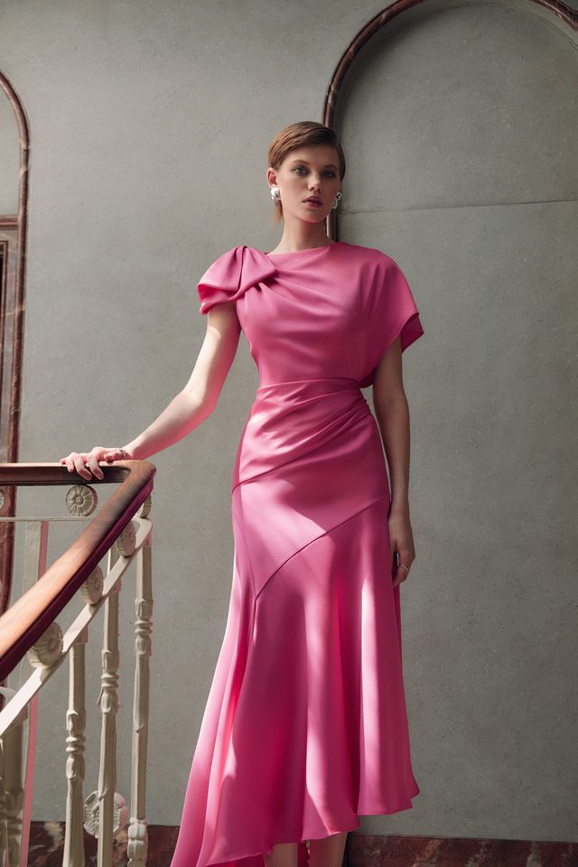 Maisonel Shoulder Bow Cherry Pink Dress - ME3156