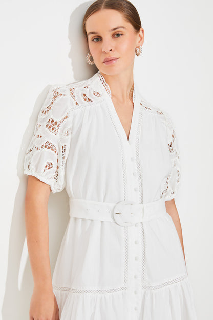 Suncoo Catleya White Embroidery Dress