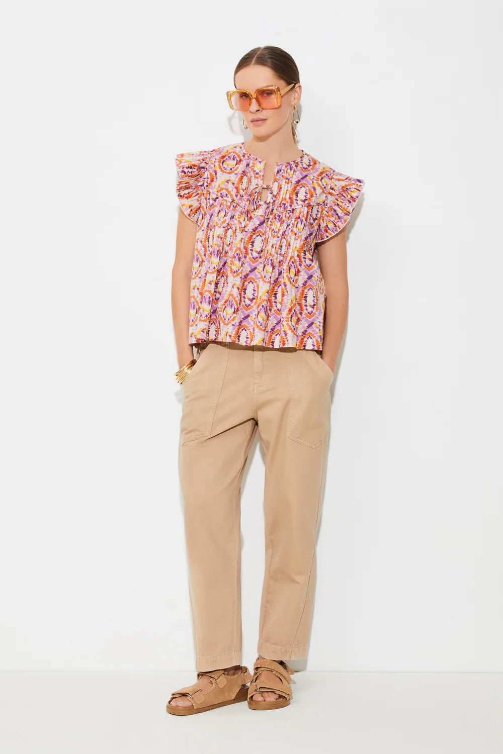 Suncoo Laurore Coral Printed Top