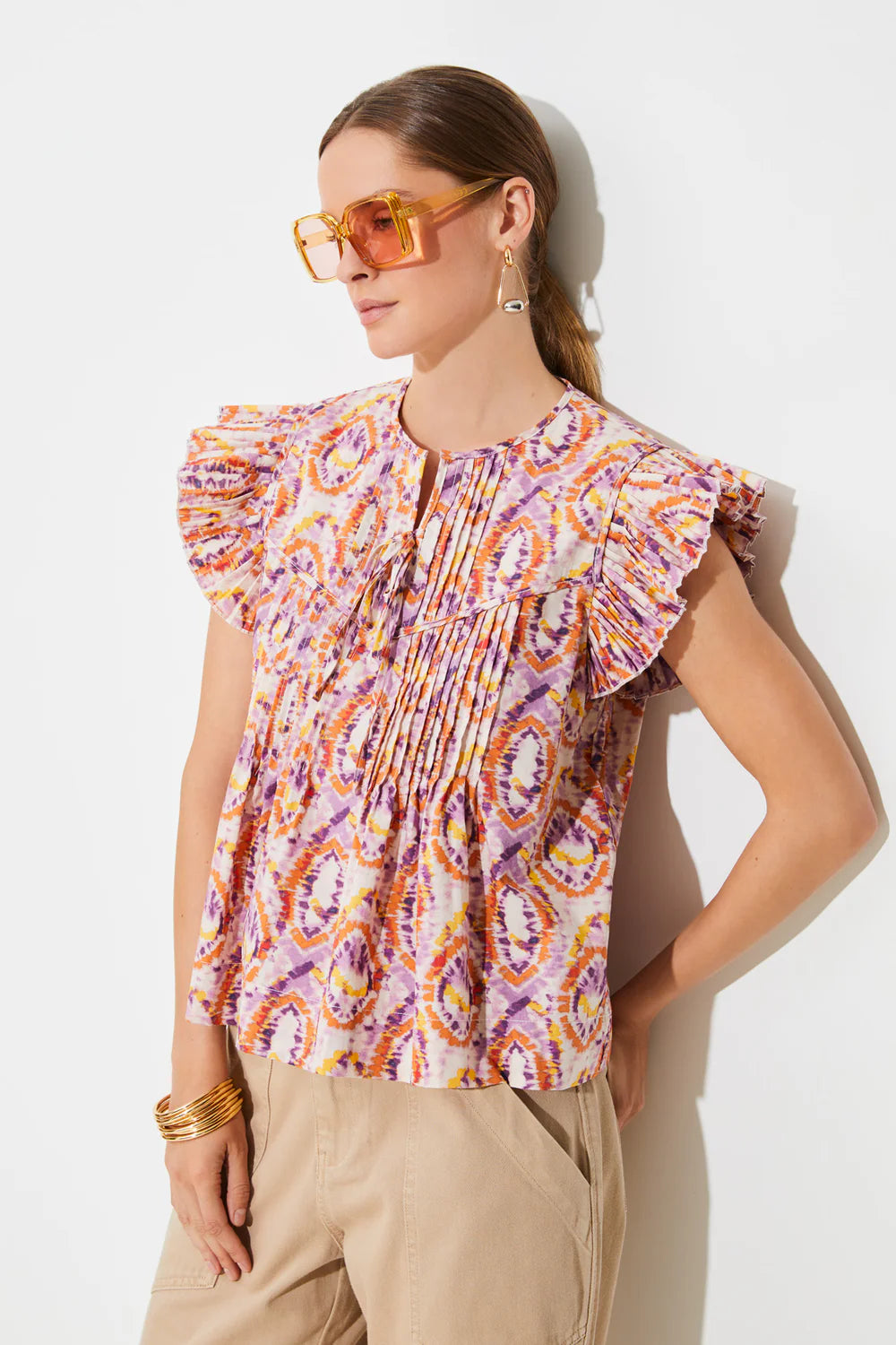 Suncoo Laurore Coral Printed Top