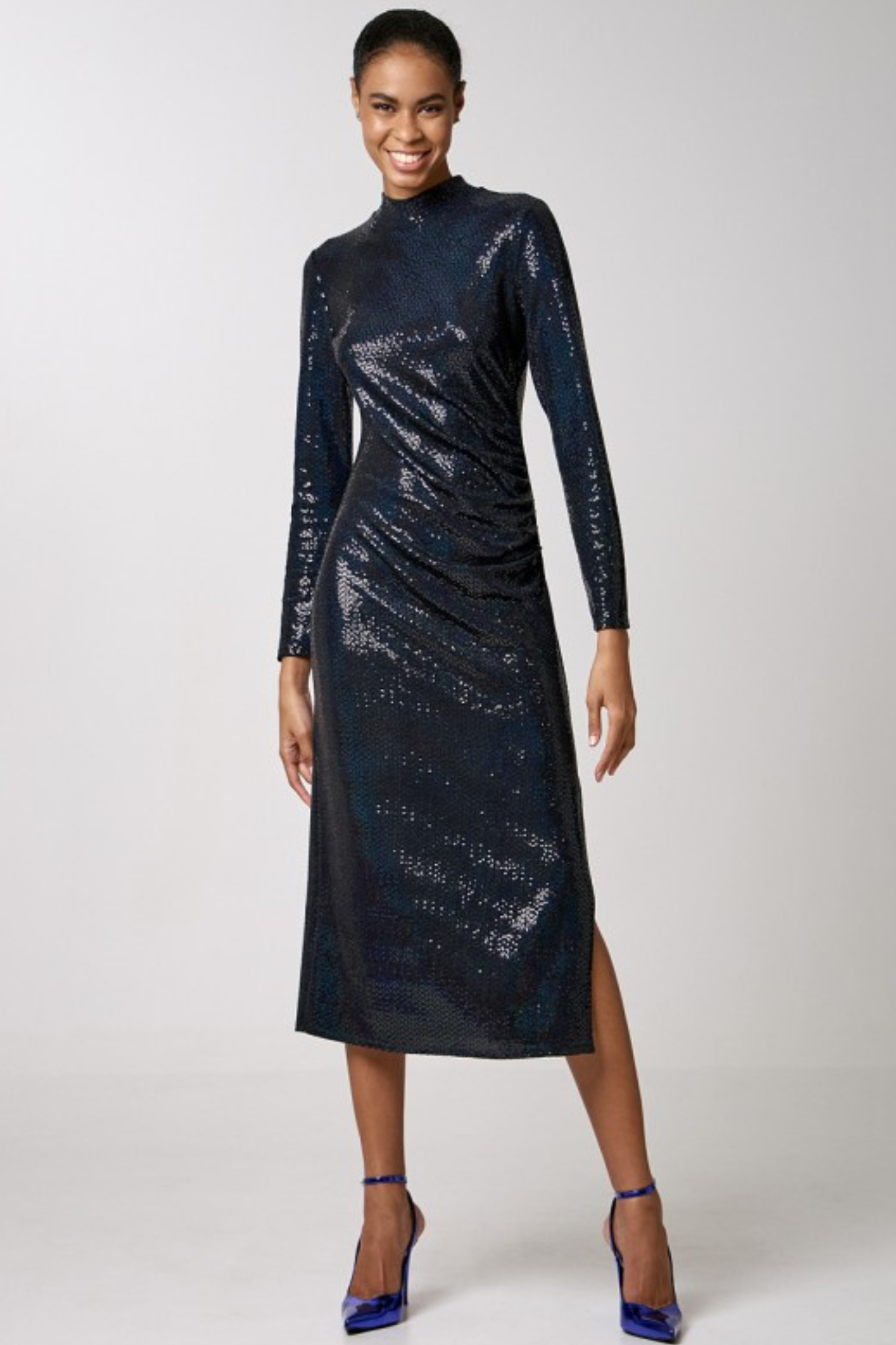 Access Blue Shimmery Dress With Side Split