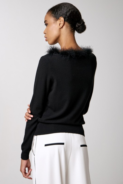 Access Black Knitted Blouse With Faux Fur Detail or