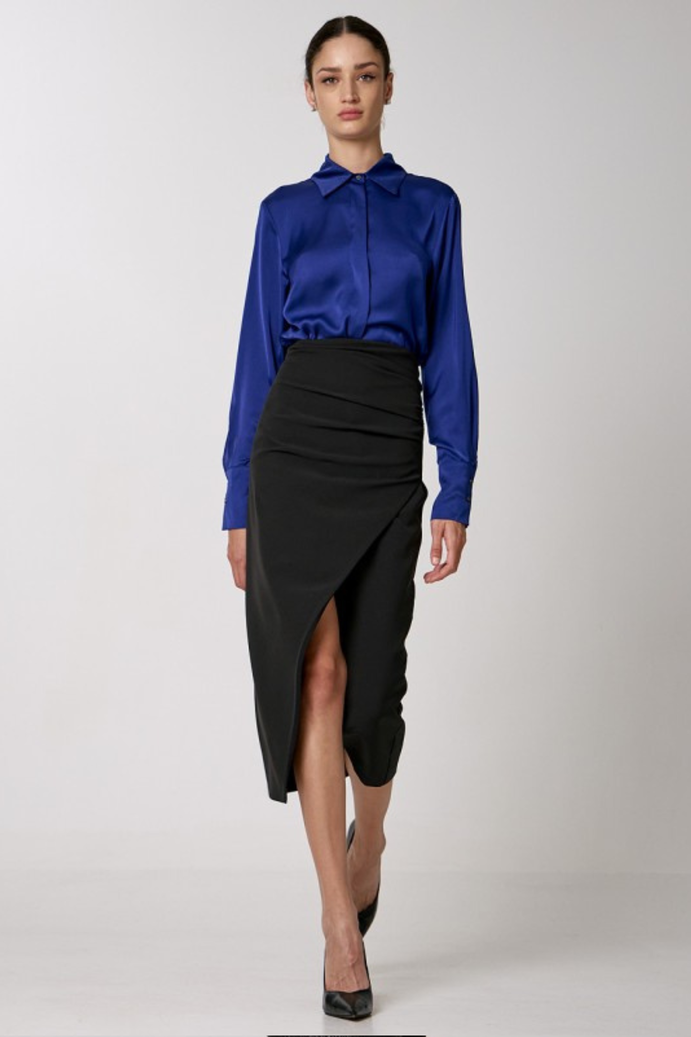 Access Black Wrap Skirt With Side Gathering