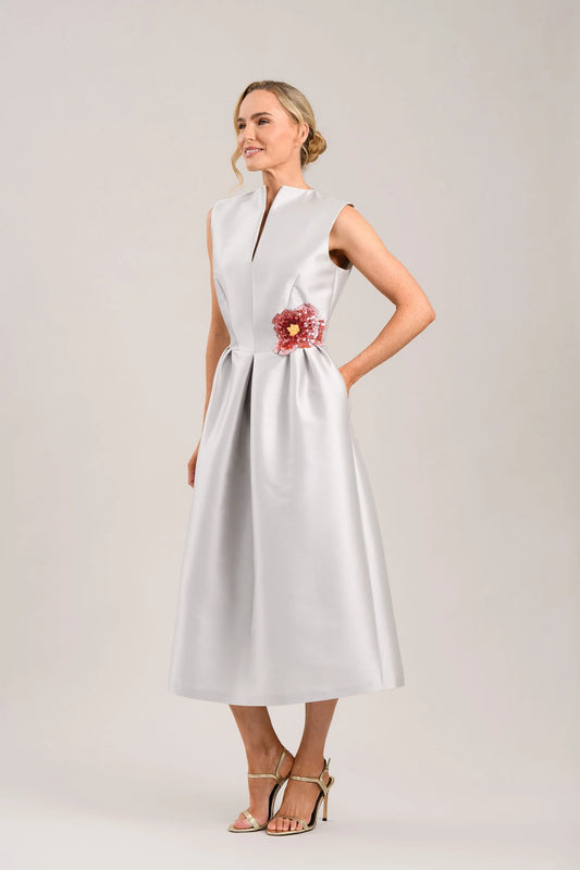 Caroline Kilkenny Victoria Silver Midi Dress