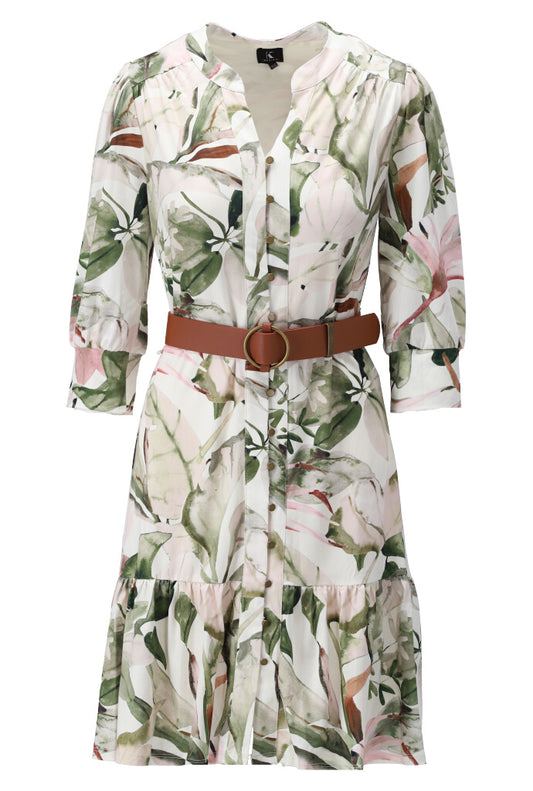 K Design Y145 Dress With Flower Design , Buttons And Belt
