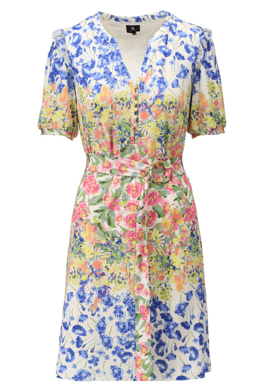 K Design Y235 Floral Shoulder Ruffle Dress