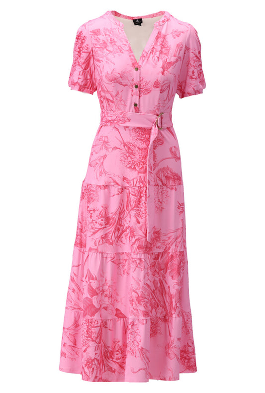 K Design Y337 Floral Pink Maxi Dress With Belt