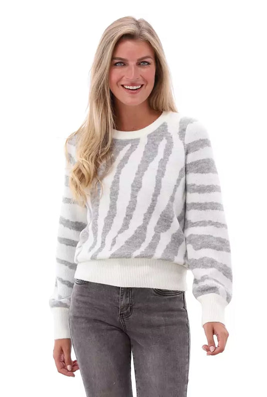 K Design Z843 Crew Neck Zebra Sweater