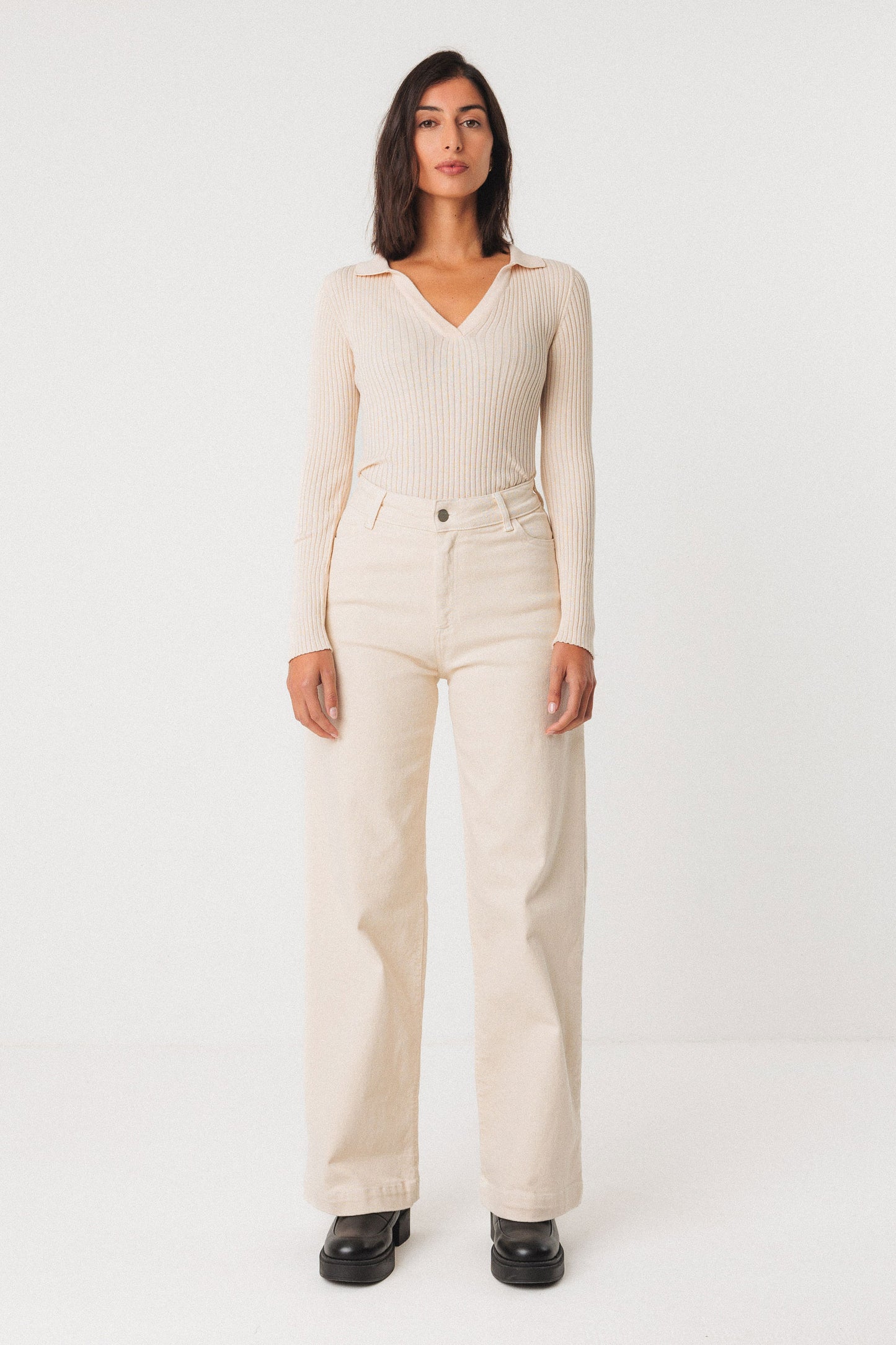 SKFK Ariza Cream Ribbed Top