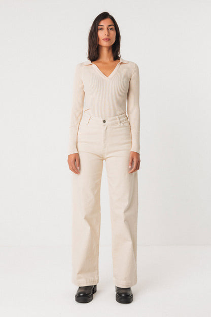 SKFK Ariza Cream Ribbed Top