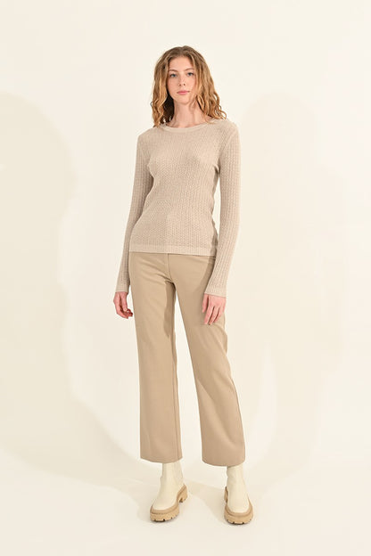 Molly Bracken Beige Cable Knit Sweater