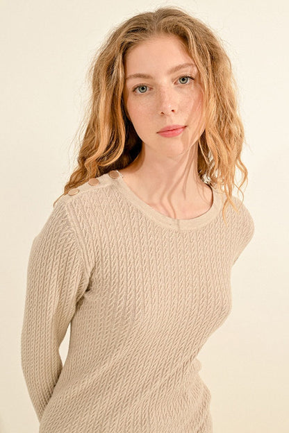 Molly Bracken Beige Cable Knit Sweater