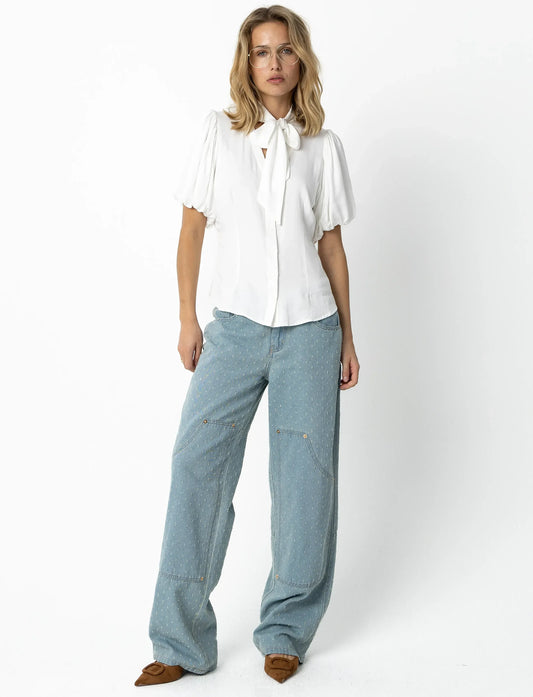 Coster 261-1129 White Blouse with Ribbon Collar