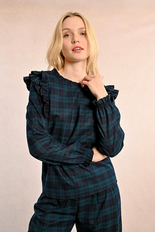 Molly Bracken Navy Checkered Top