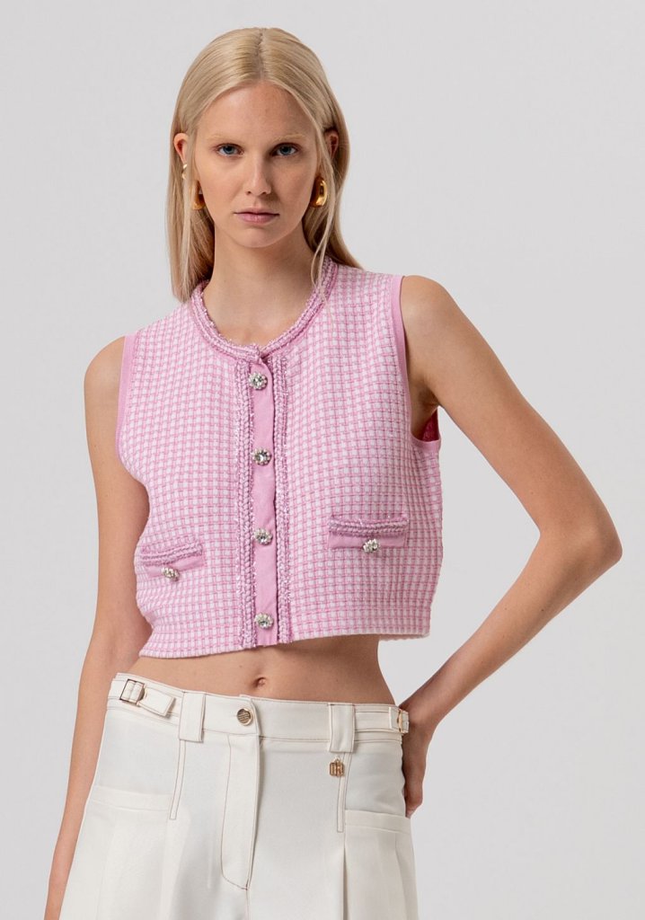 Fracomina J5015K Chanel Pink and Cream Vest