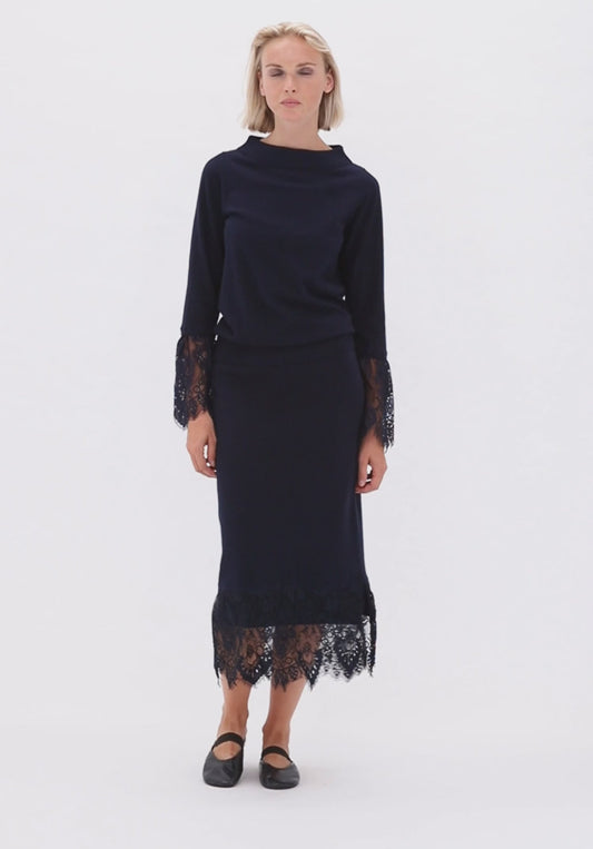 K Design D839L Black Knit Lace Skirt