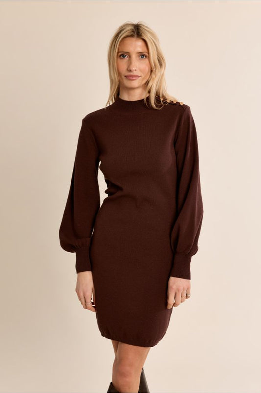Molly Bracken T1622EN Chocolate Knitted Dress