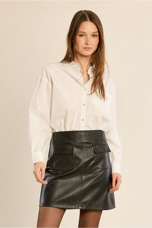 Molly Bracken T1910EN Black Faux Leather Skirt