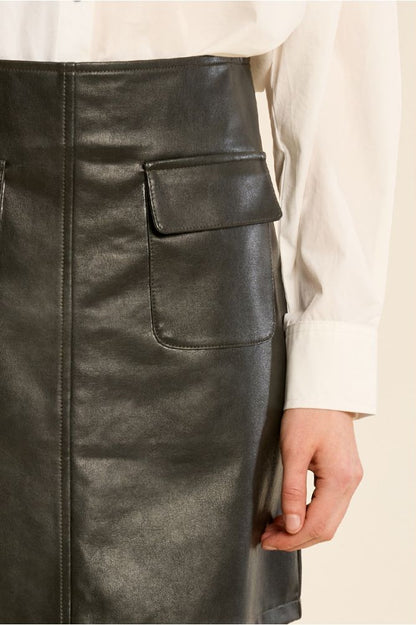 Molly Bracken T1910EN Black Faux Leather Skirt