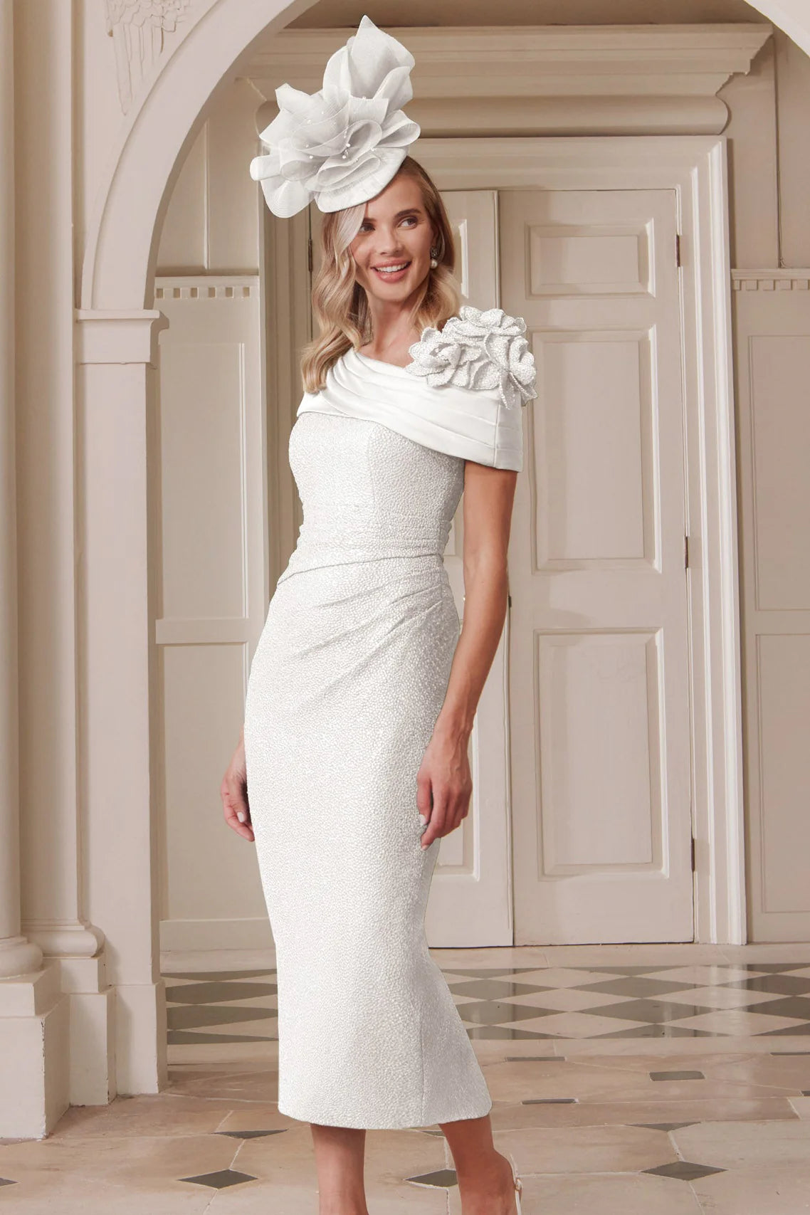 John Charles 29337A Ivory Midi Dress