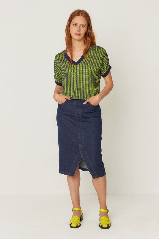 SKFK Kloe Navy & Green Knit Top