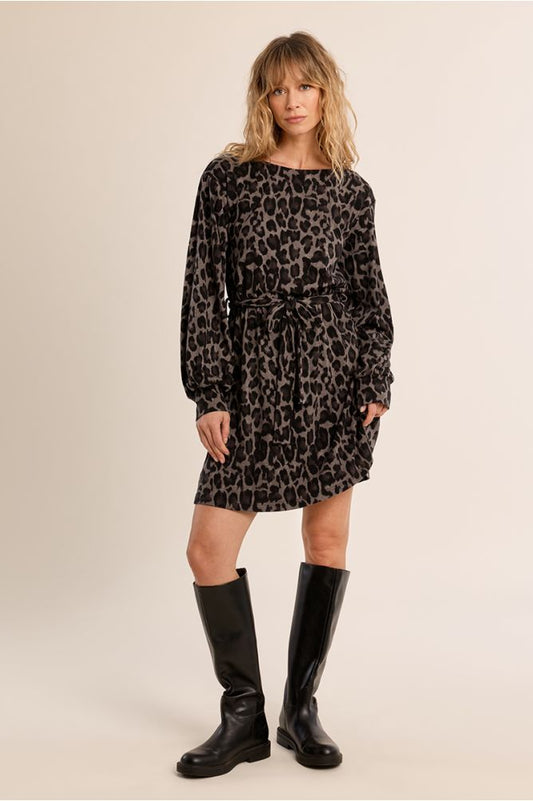 Molly Bracken T2315EN Dark Grey Leopard Print Dress