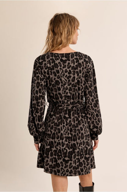 Molly Bracken T2315EN Dark Grey Leopard Print Dress