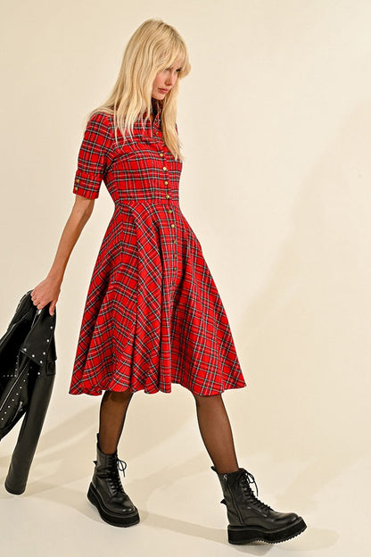 Molly Bracken Red Checked Shirt Dress